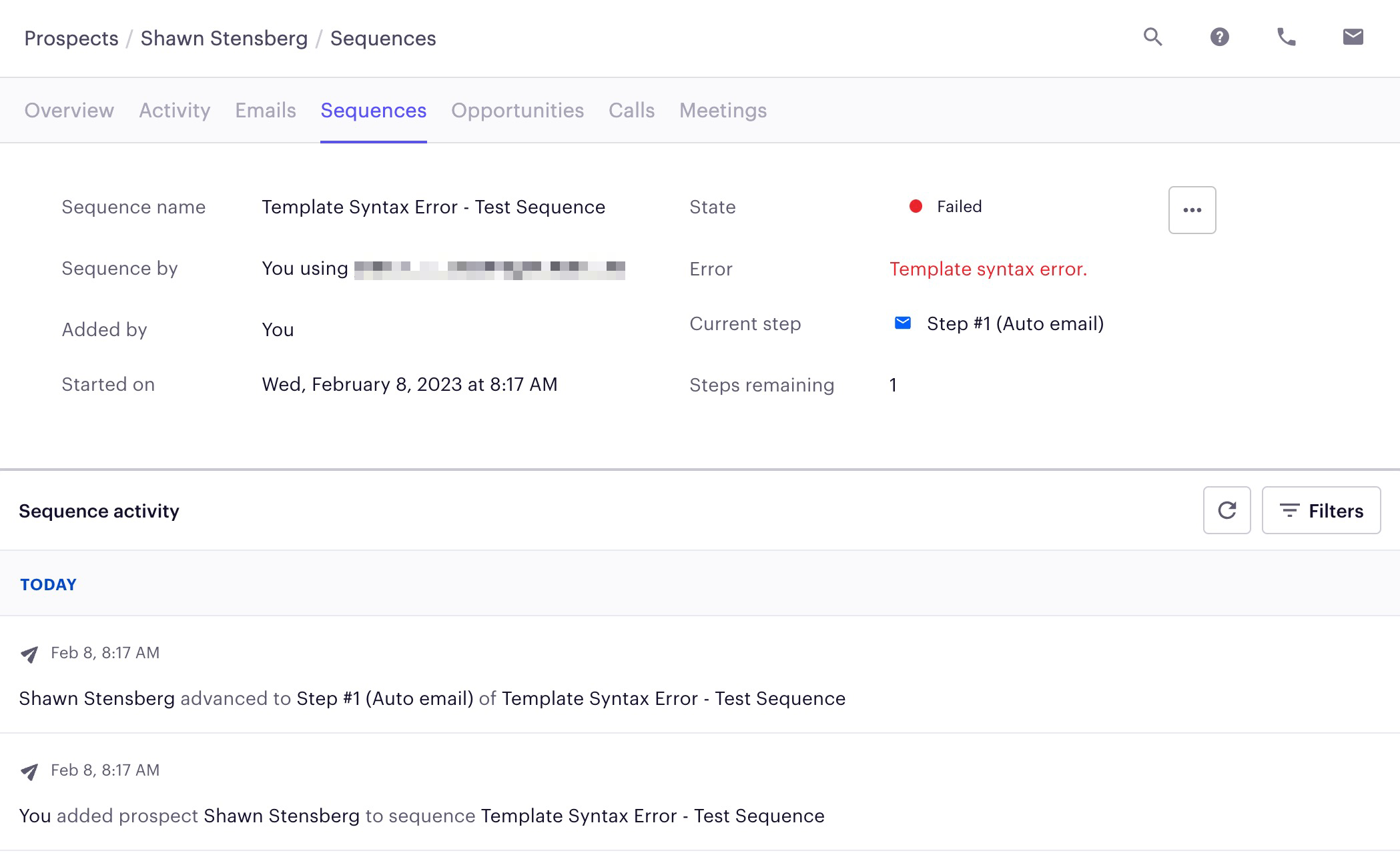 Sequencing Error Template syntax error or Internal error Outreach