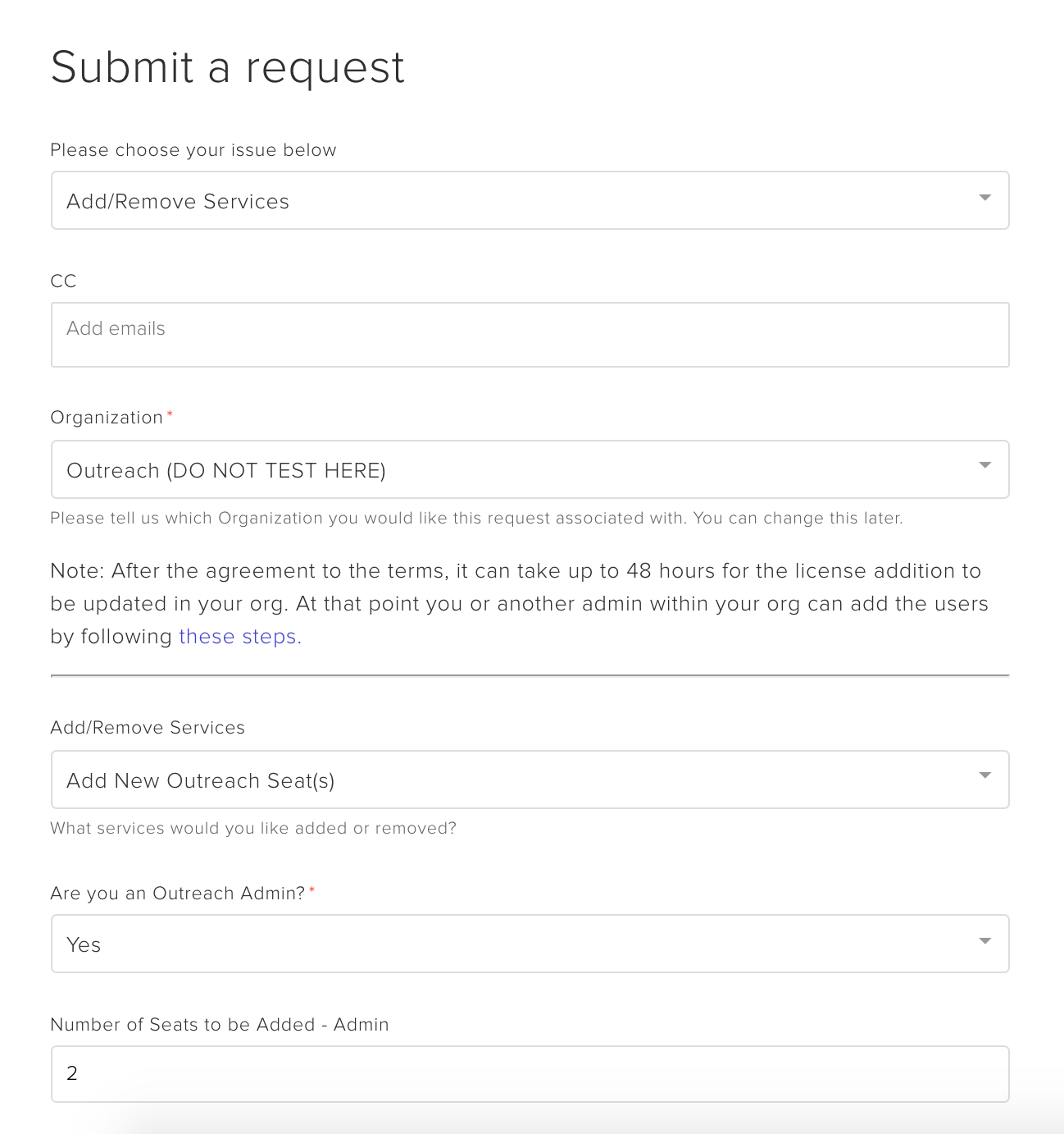 How To Request a Seat Add Through the Support Portal – Outreach Support